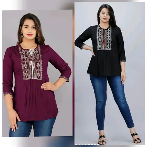 Elegant Rayon Solid Top For Women Pack Of 2