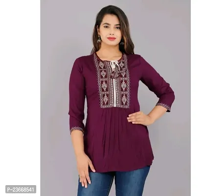 Elegant Purple Rayon Solid Top For Women