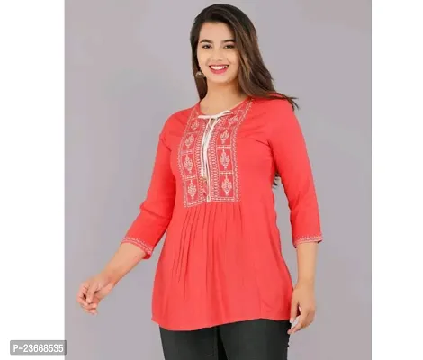 Elegant Red Rayon Solid Top For Women