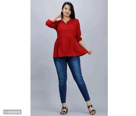 Elegant Red Rayon Solid Top For Women-thumb0