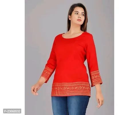 Elegant Red Rayon Solid Top For Women