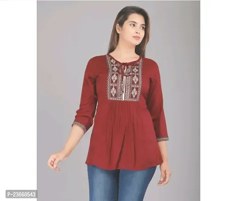 Elegant Maroon Rayon Solid Top For Women