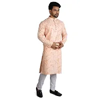 RIGAL Men's Magic Print Light Peach Kurta Pyjama (44, Light Peach)-thumb2