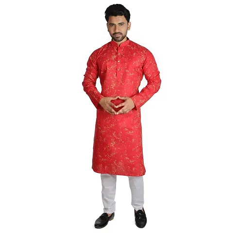 RIGAL Men's Magic Print Kurta Pyjama (46, Maroon/Red)