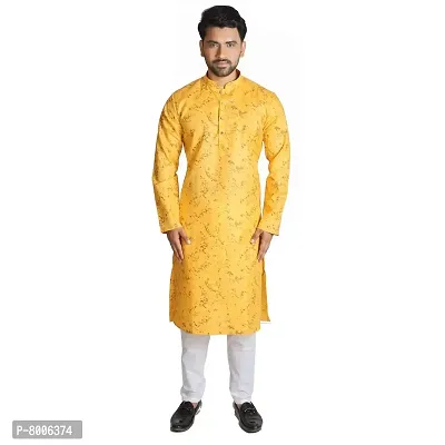 RIGAL Men's Magic Printed Kurta Pyjama Set For Men (Yellow; 46)