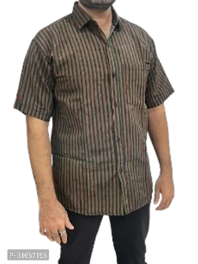 Elegant Khadi Cotton Striped Casual Shirts For Men-thumb0