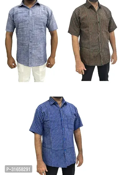 Elegant Khadi Cotton Self Pattern Casual Shirts For Men- Pack Of 3-thumb0