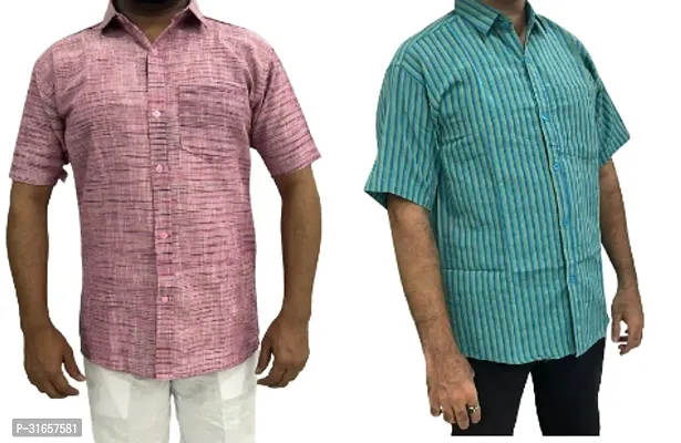 Elegant Khadi Cotton Self Pattern Casual Shirts For Men- Pack Of 2-thumb0