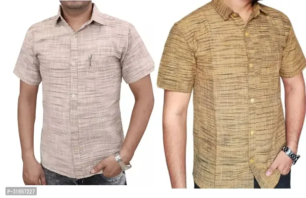 Elegant Khadi Cotton Self Pattern Casual Shirts For Men- Pack Of 2-thumb0