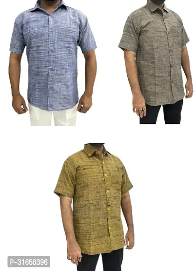 Elegant Khadi Cotton Self Pattern Casual Shirts For Men- Pack Of 3-thumb0