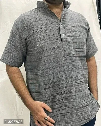 Reliable Grey Khadi Cotton Textured Short Kurta For Men-thumb0