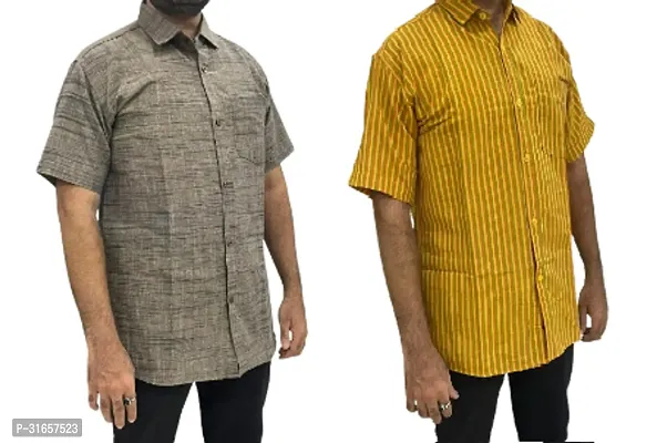 Elegant Khadi Cotton Self Pattern Casual Shirts For Men- Pack Of 2-thumb0