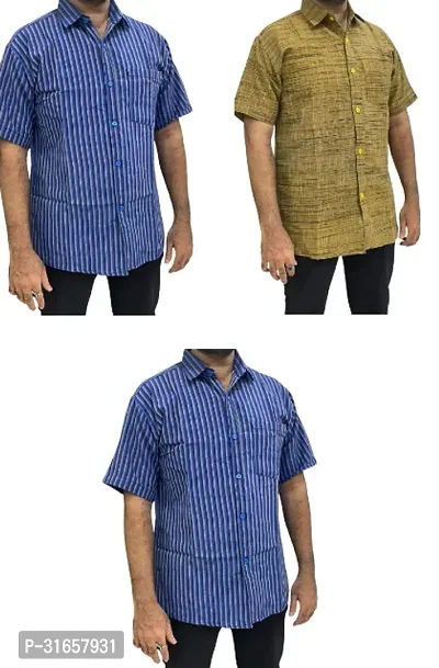 Elegant Khadi Cotton Self Pattern Casual Shirts For Men- Pack Of 3-thumb0