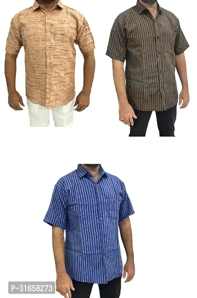 Elegant Khadi Cotton Self Pattern Casual Shirts For Men- Pack Of 3-thumb0