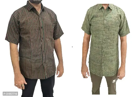 Elegant Khadi Cotton Self Pattern Casual Shirts For Men- Pack Of 2-thumb0