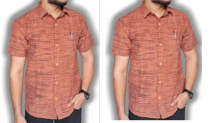 Reliable Khadi Solid Short Sleeves Casual Shirt For Men Pack Of 2