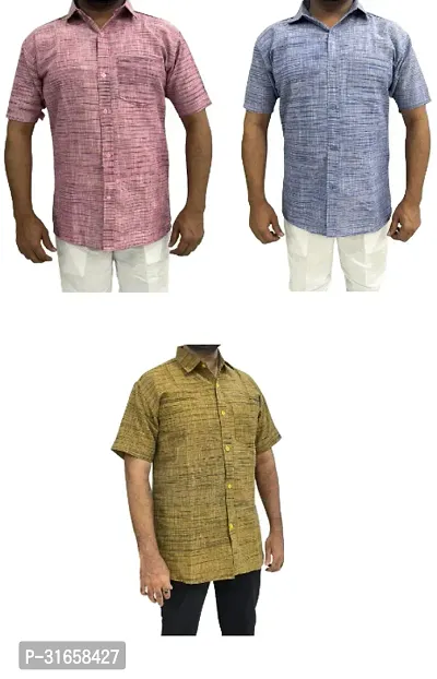 Elegant Khadi Cotton Self Pattern Casual Shirts For Men- Pack Of 3-thumb0