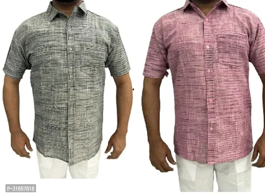 Elegant Khadi Cotton Self Pattern Casual Shirts For Men- Pack Of 2-thumb0