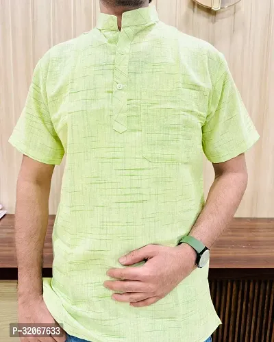 Reliable Green Khadi Cotton Textured Short Kurta For Men-thumb0