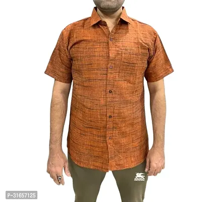 Elegant Khadi Cotton Self Pattern Casual Shirts For Men-thumb0