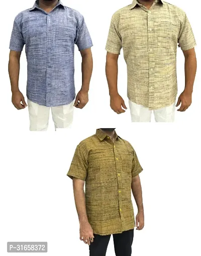 Elegant Khadi Cotton Self Pattern Casual Shirts For Men- Pack Of 3-thumb0