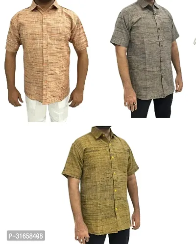 Elegant Khadi Cotton Self Pattern Casual Shirts For Men- Pack Of 3-thumb0