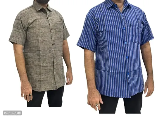 Elegant Khadi Cotton Self Pattern Casual Shirts For Men- Pack Of 2-thumb0