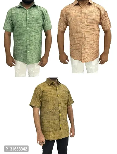 Elegant Khadi Cotton Self Pattern Casual Shirts For Men- Pack Of 3-thumb0