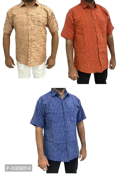 Elegant Khadi Cotton Self Pattern Casual Shirts For Men- Pack Of 3-thumb0