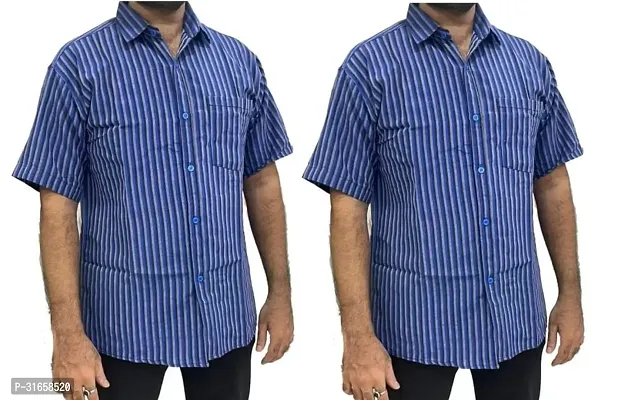 Elegant Khadi Cotton Striped Casual Shirts For Men- Pack Of 2-thumb0