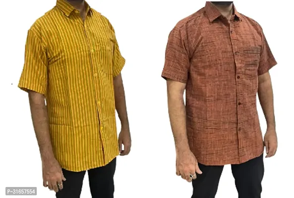 Elegant Khadi Cotton Self Pattern Casual Shirts For Men- Pack Of 2-thumb0