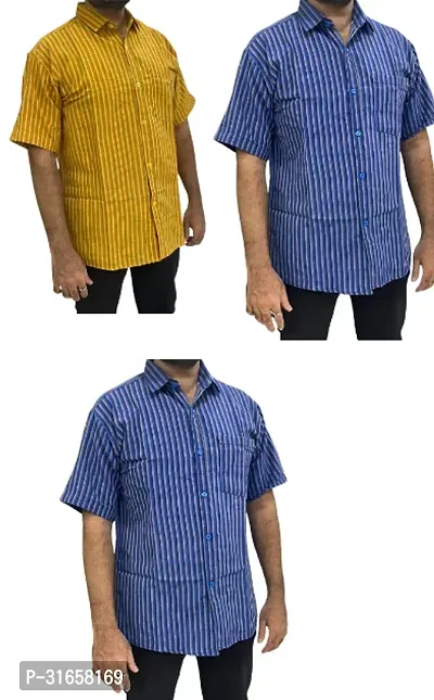 Elegant Khadi Cotton Self Pattern Casual Shirts For Men- Pack Of 3-thumb0