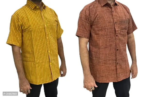 Elegant Khadi Cotton Self Pattern Casual Shirts For Men- Pack Of 2-thumb0