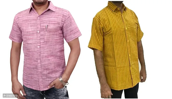 Elegant Khadi Cotton Self Pattern Casual Shirts For Men- Pack Of 2-thumb0