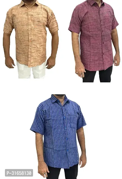 Elegant Khadi Cotton Self Pattern Casual Shirts For Men- Pack Of 3-thumb0