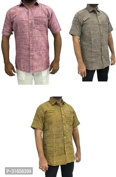 Elegant Khadi Cotton Self Pattern Casual Shirts For Men- Pack Of 3-thumb0