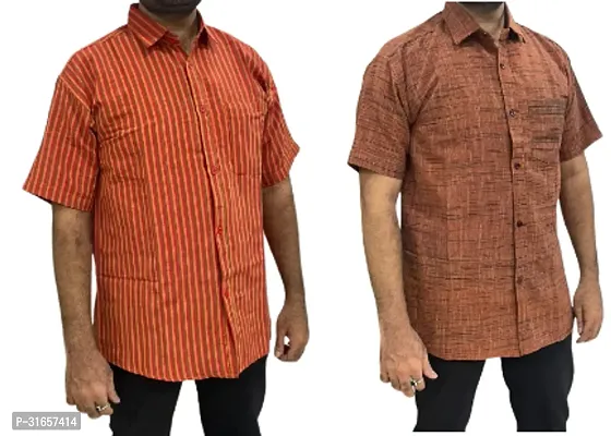 Elegant Khadi Cotton Self Pattern Casual Shirts For Men- Pack Of 2-thumb0