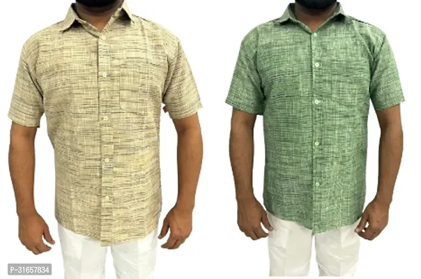 Elegant Khadi Cotton Self Pattern Casual Shirts For Men- Pack Of 2-thumb0