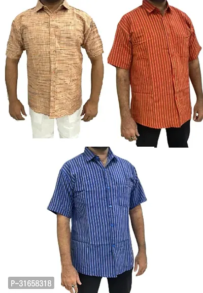 Elegant Khadi Cotton Self Pattern Casual Shirts For Men- Pack Of 3-thumb0