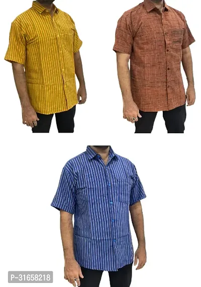 Elegant Khadi Cotton Self Pattern Casual Shirts For Men- Pack Of 3-thumb0