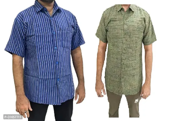 Elegant Khadi Cotton Self Pattern Casual Shirts For Men- Pack Of 2-thumb0