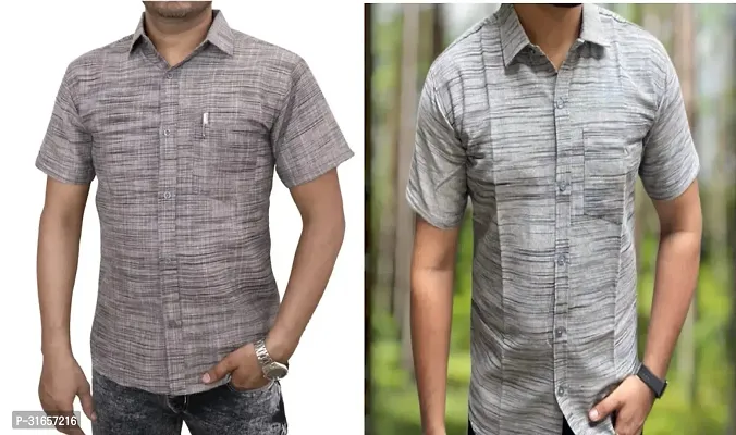 Elegant Khadi Cotton Self Pattern Casual Shirts For Men- Pack Of 2-thumb0