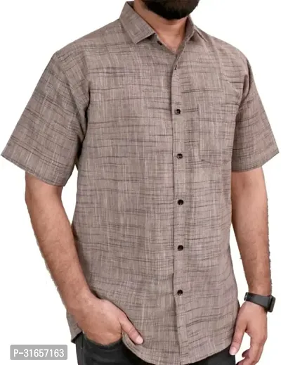 Elegant Khadi Cotton Self Pattern Casual Shirts For Men-thumb0