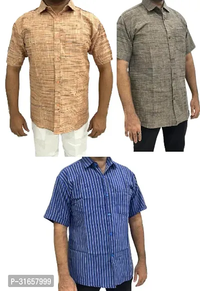 Elegant Khadi Cotton Self Pattern Casual Shirts For Men- Pack Of 3-thumb0