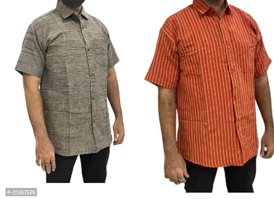 Elegant Khadi Cotton Self Pattern Casual Shirts For Men- Pack Of 2-thumb0