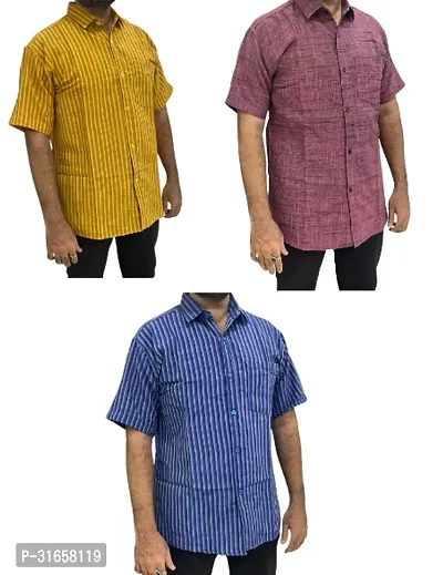 Elegant Khadi Cotton Self Pattern Casual Shirts For Men- Pack Of 3-thumb0