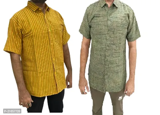 Elegant Khadi Cotton Self Pattern Casual Shirts For Men- Pack Of 2-thumb0