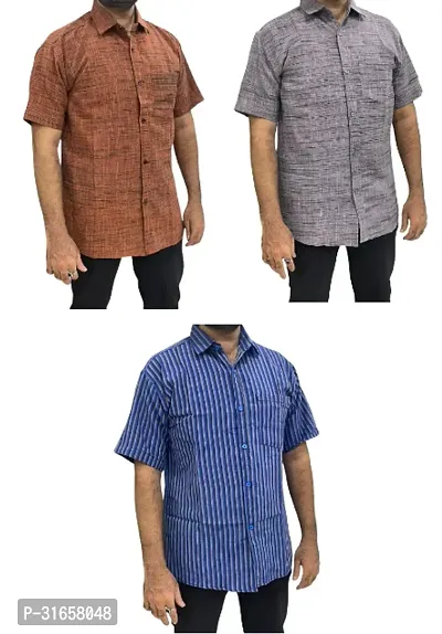 Elegant Khadi Cotton Self Pattern Casual Shirts For Men- Pack Of 3-thumb0