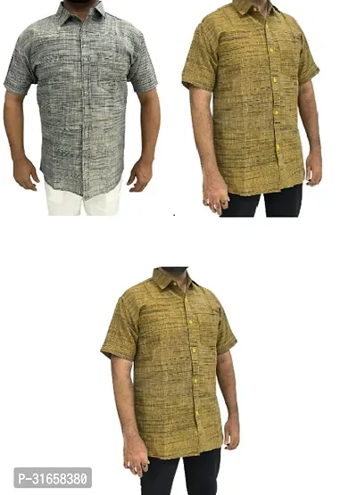 Elegant Khadi Cotton Self Pattern Casual Shirts For Men- Pack Of 3-thumb0