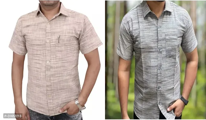 Elegant Khadi Cotton Self Pattern Casual Shirts For Men- Pack Of 2-thumb0